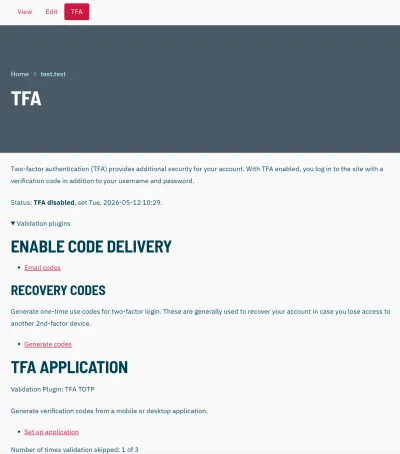 TFA options screen