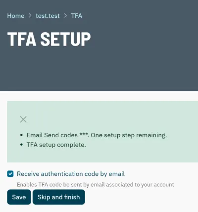 Email set up TFA - click save