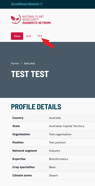 member details TFA button location on screen
